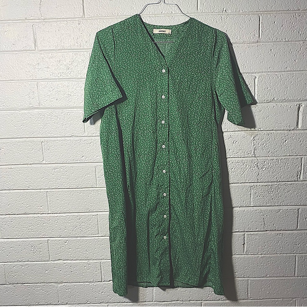 Frenci Like New Kor MicroFloral Midi Loose Fit Button Down Up Dress Short Sleeve